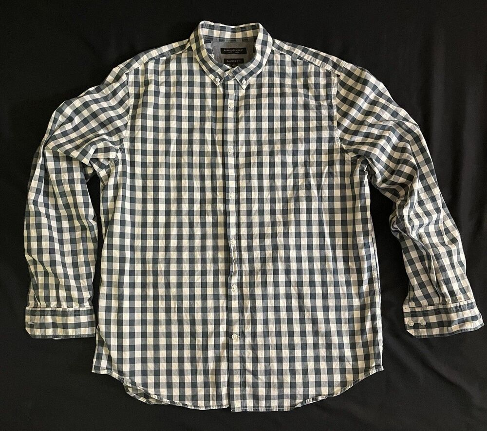 Banana Republic Luxe Flannel Shirt XL Camden Fit Blue Buffalo Plaid Long Sleeve